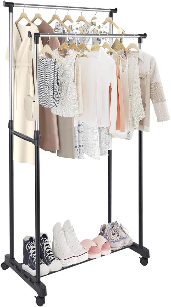 Perchero doble, ajustable, de acero, zapatero, para ropa